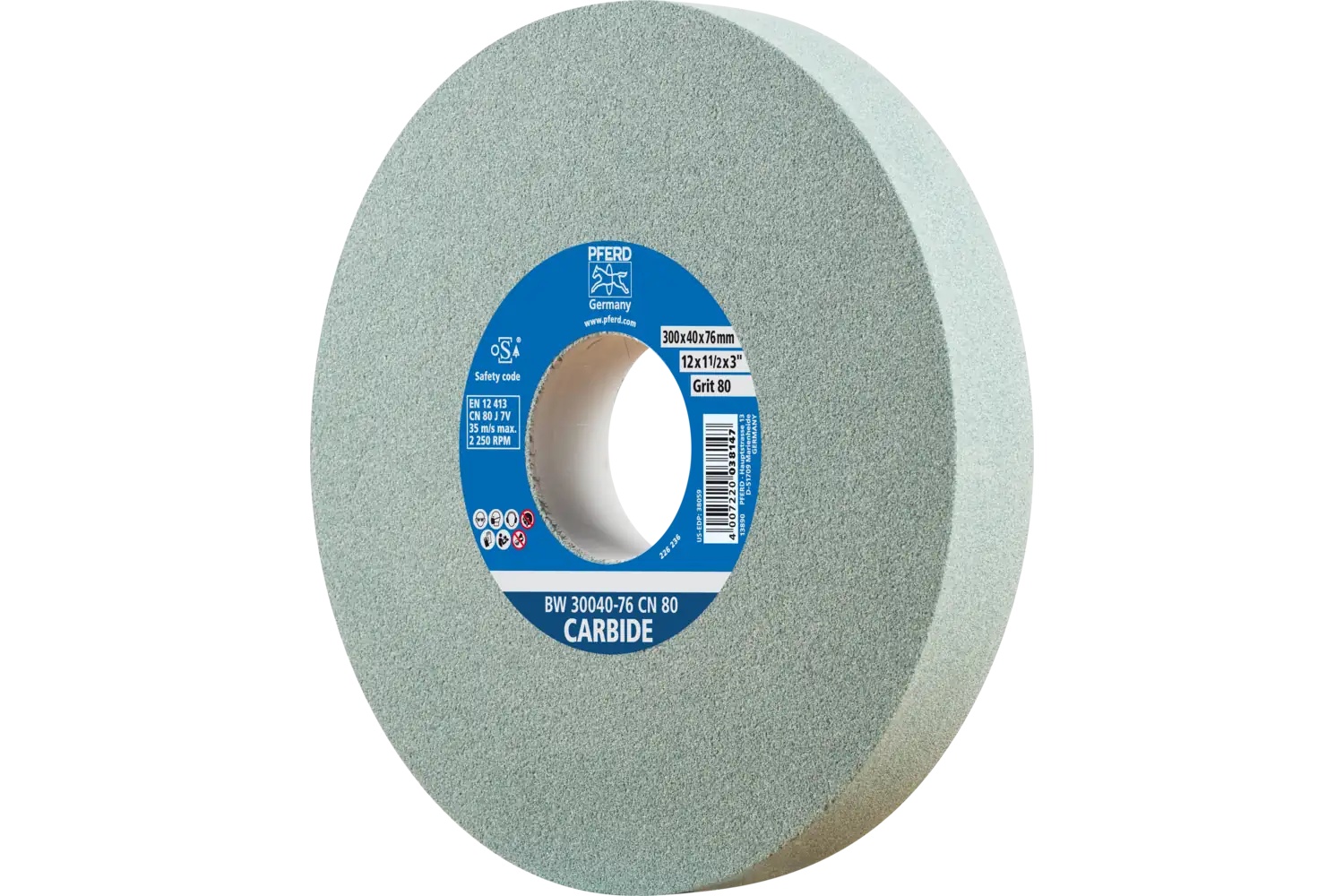 Picture of Pferd Vitrified Bench Wheel, Carbide, 12" X 1-1/2 X 3, 80 Grit, Silicon Carbide